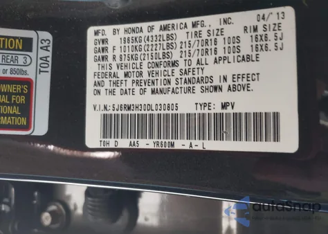 2013 Honda Cr-V Lx z USA, uszkodzony, nr VIN 5J6RM3H30DL030805